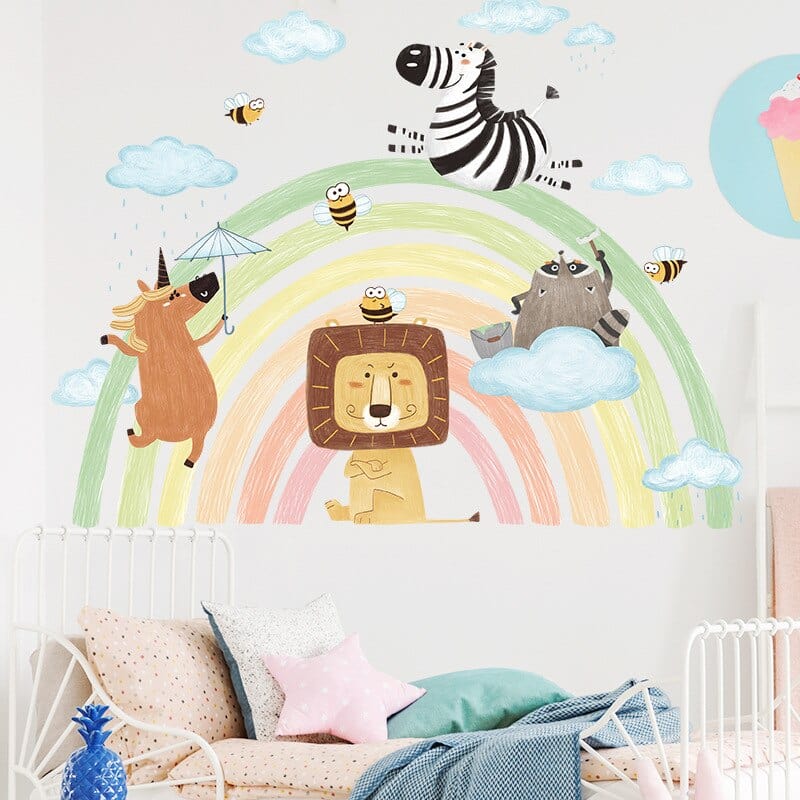 Stickers Chambre Bébé <br>Animaux et Arc en Ciel Tresor Otaku