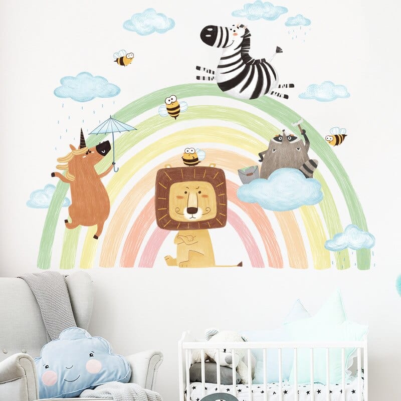 Stickers Chambre Bébé <br>Animaux et Arc en Ciel Tresor Otaku