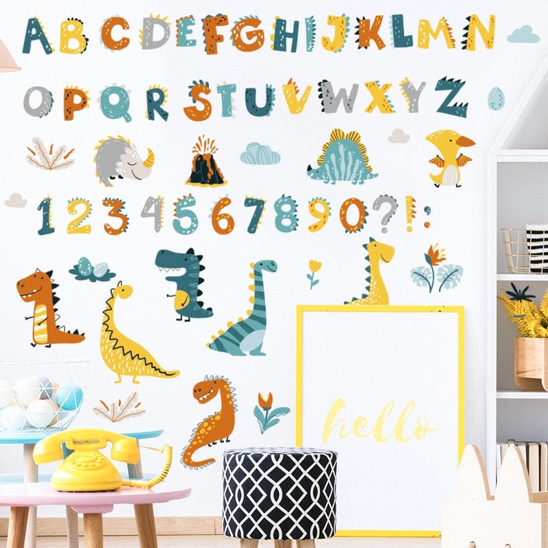 Stickers Chambre Garçon Alphabet et Dinosaures Tresor Otaku