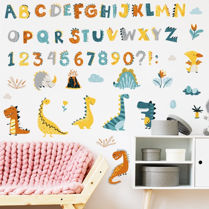 Stickers Chambre Garçon Alphabet et Dinosaures Tresor Otaku