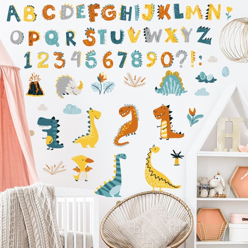 Stickers Chambre Garçon Alphabet et Dinosaures Tresor Otaku