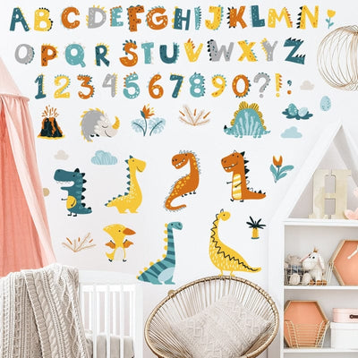 Stickers Chambre Garçon Alphabet et Dinosaures Tresor Otaku