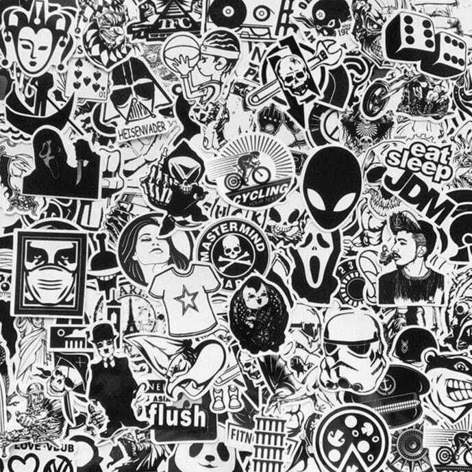 Stickers Skateboard Noir et Blanc (120 stickers) Stickers Skate Tresor Otaku