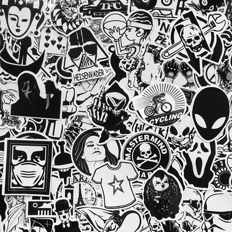 Stickers Skateboard Noir et Blanc (120 stickers) Stickers Skate Tresor Otaku